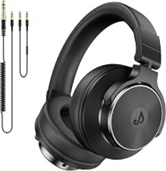 Wired Headphones, Over Ear Headphones for Studio Monitor & Mixing DJ | 50mm Drivers, Stereo Sound, 1/4 to 3.5mm Jack, for Guitar AMP, Podcast, Keyboard & Computer Recording, Black