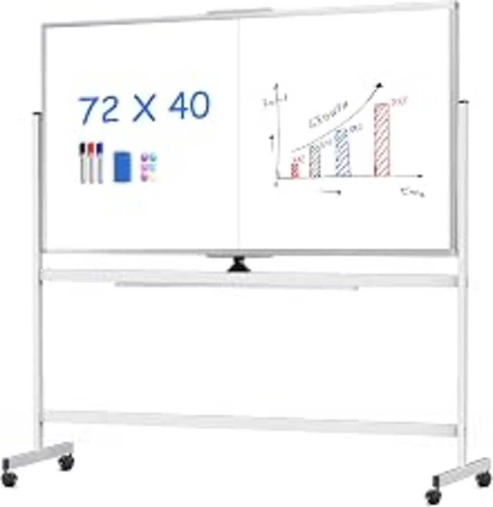 Maxtek Rolling Whiteboard 72 x 40 in, Large Double-Sided Magnetic Standing | Mobile White Board on Wheels Dry Erase Board, Portable Giant Writing Surface for Office, School, Home Office, and Homeschool