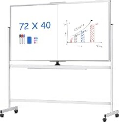 Maxtek Rolling Whiteboard 72 x 40 in, Large Double-Sided Magnetic Standing | Mobile White Board on Wheels Dry Erase Board, Portable Giant Writing Surface for Office, School, Home Office, and Homeschool