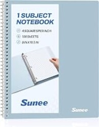 SUNEE Spiral Notebook, 1-Subject, Graph Ruled Paper, 8" x 10-1/2", 100 Sheets per Notebook, 3-Hole Punched Paper, Water Resistant Cover, Spiral Grid Notebooks for Work, Home, School, Grey Blue