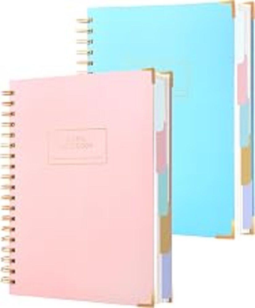 2 Pack Hardcover Spiral Notebooks for Work 240 Pages Notebook with Dividers | Multi 5 Subject Notebook College Ruled with Tabs, B5 Lined Journals for Writing, Back to School, Gifts, Pink&Blue