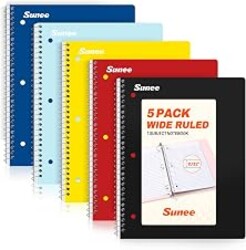 SUNEE Spiral Notebooks, 1-Subject, 5 Pack, Wide Ruled Paper, 8" x 10-1/2", 70 Sheets per Notebook, 3-Hole Punched Paper, Spiral Lined Notebooks for School, Work, Classic Colors
