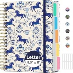 Taja Pretty Large Spiral Lined Notebook for Work with 5 Removable Dividers | Cobalt Equestria, Hardcover 8.5" x 11" Journal for Women, College Ruled, Perfect for Study & Office Organization, 280 Pages