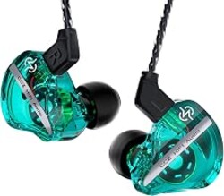 CCZ DC01 Pro in Ear Monitor, iems for Gaming, Professional Gaming Earbuds Super Bass Wired Earphones Headphones with 1DD, Patent Ear fins, Ear tips, for Singers Musicians Podcaster (Cyan without mic)