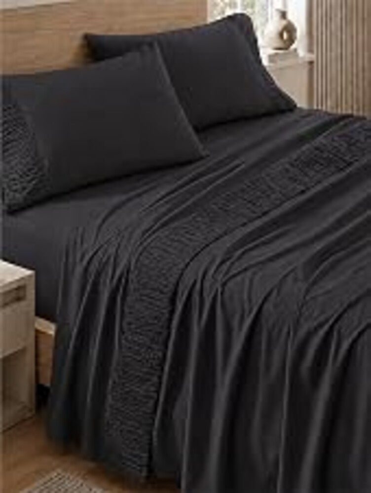 Bedsure Queen Sheet Set - 4 Pieces Soft, Breathable, Cooling Bed Sheets | Hotel Luxury Bedding, Oeko-Tex , Easy Care, Deep Pocket, Fade Resistant, Shrink Resistant, Sturdiness, Emboss Design