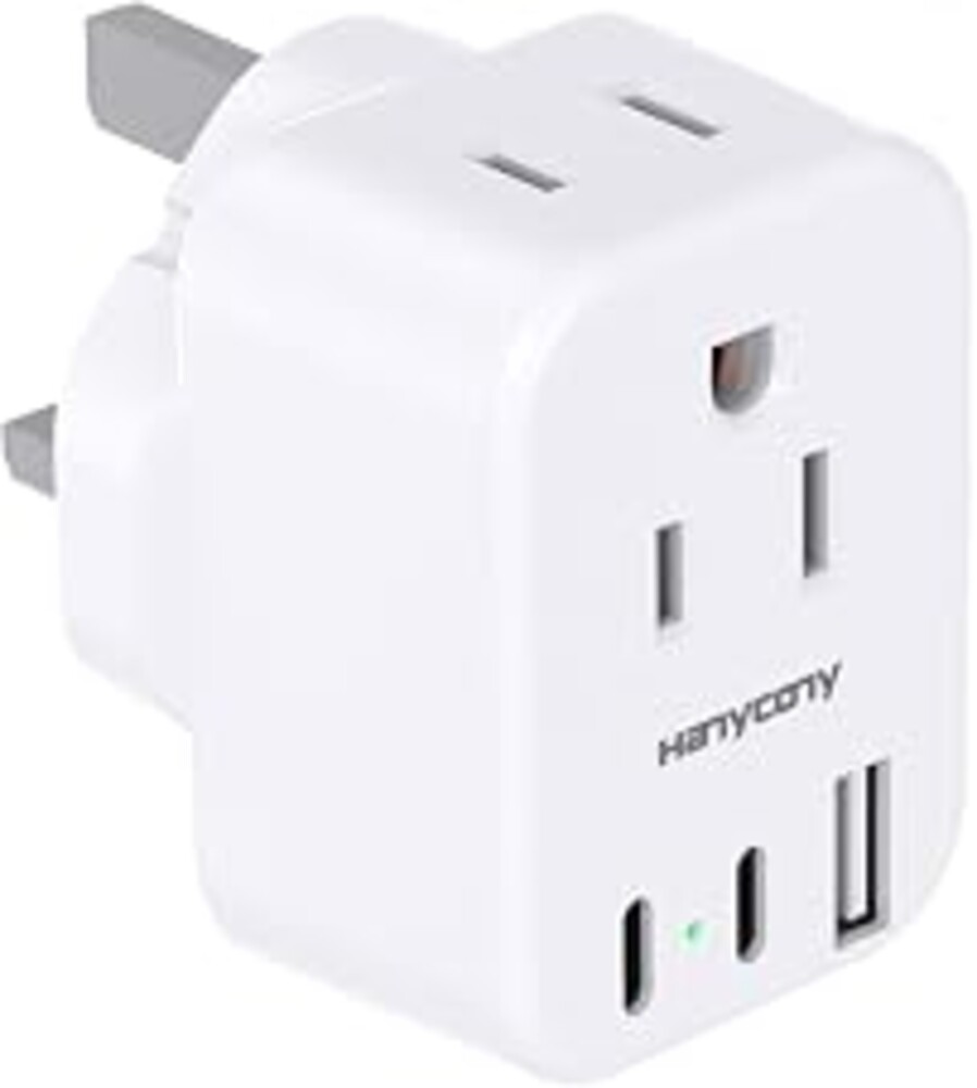 HANYCONY US to UK Ireland Travel Plug Adapter, Type G Adapter for Travel | 2 Outlets 3 USB Ports(2USB C), UK Power Adapter Converter USA to Dubai England London Scotland British Kenya Irish Hongkong