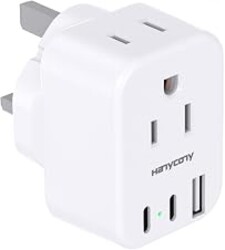 HANYCONY US to UK Ireland Travel Plug Adapter, Type G Adapter for Travel | 2 Outlets 3 USB Ports(2USB C), UK Power Adapter Converter USA to Dubai England London Scotland British Kenya Irish Hongkong