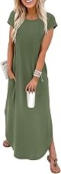 WIHOLL Summer Dresses Cap Sleeve Crewneck Maxi Long Casual Dress with Pockets Beach Vacation Sundresses 2026 Trendy