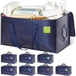 DAYSEON Heavy Duty Moving Bags Extra Large, Premium Storage Bags with Durable Zippers, Reinforced Handles, Moving Supplies for Clothes, Bedding, College Dorm Essentials, 8 Pack Blue
