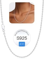 Jewlpire 1.5mm 2mm Rope Chain 925 Sterling Silver Chain Necklace for Women, Smooth Sturdy Women's Chains Necklace, 16 18 20 22 24 26 Inch