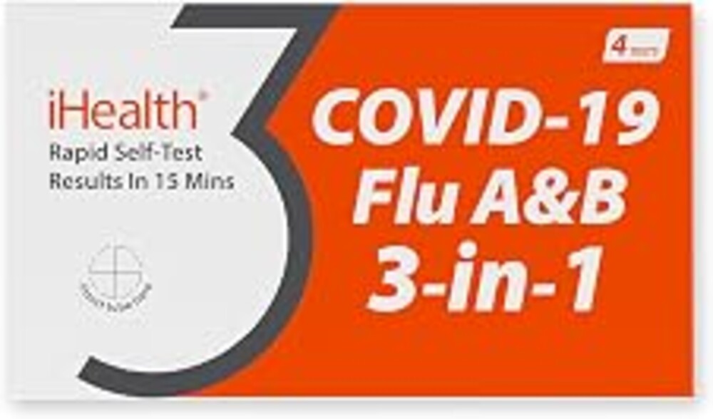 iHealth Flu A/B & COVID-19 Rapid Test, 3-in-1 Covid Flu Test Combo, 4 Tests