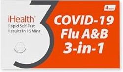 iHealth Flu A/B & COVID-19 Rapid Test, 3-in-1 Covid Flu Test Combo, 4 Tests