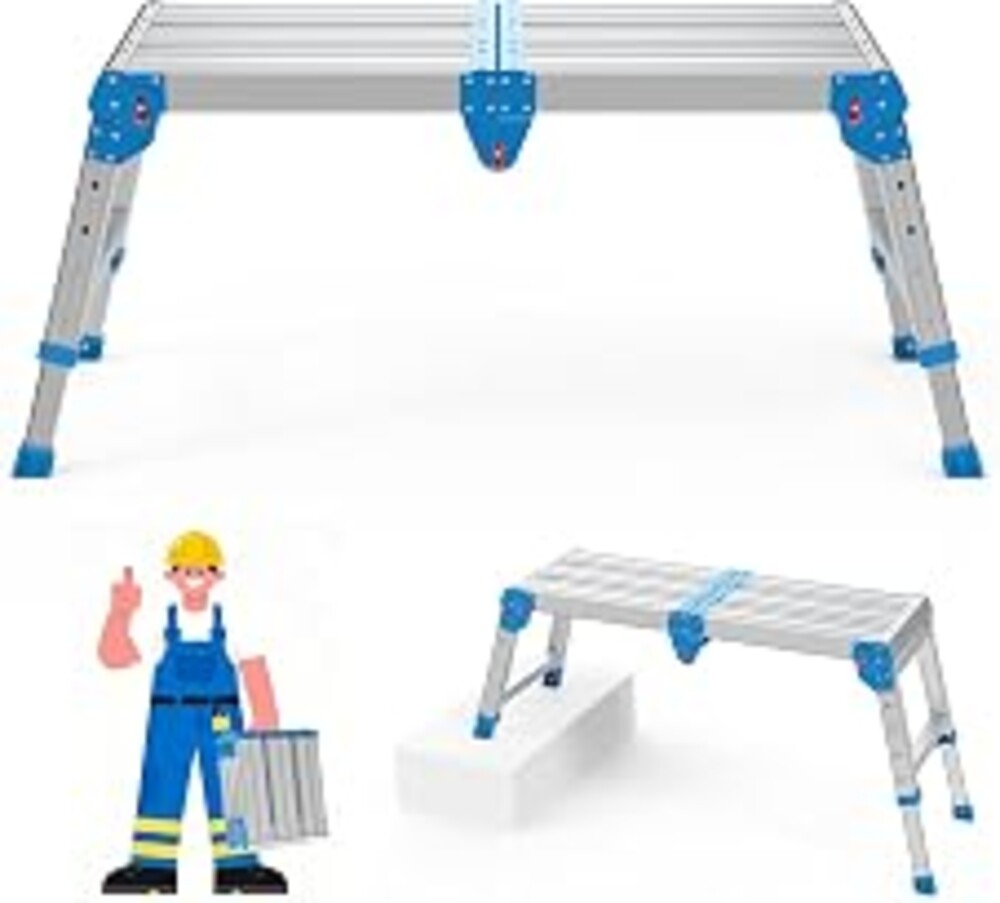 Loyoda Work Platform 500 lbs with One-Touch Automatic Fold, Larger, Blue | Folding Step Stool, 4 Height Adjustment Platform Step, Perfect for RV Cleaning, Home Painting and Reaching High Places