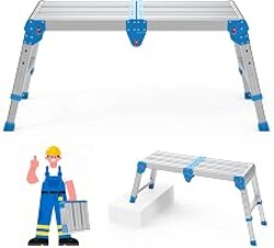 Loyoda Work Platform 500 lbs with One-Touch Automatic Fold, Larger, Blue | Folding Step Stool, 4 Height Adjustment Platform Step, Perfect for RV Cleaning, Home Painting and Reaching High Places