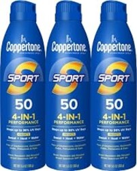 Coppertone SPORT Sunscreen Spray SPF 50, Multipack, 3 x 5.5 FL OZ | Spray Sunscreen Broad Spectrum SPF 50, Sweat, Heat and Water Resistant, PABA, Oxybenzone, Octinoxate, Paraben and Dye Free