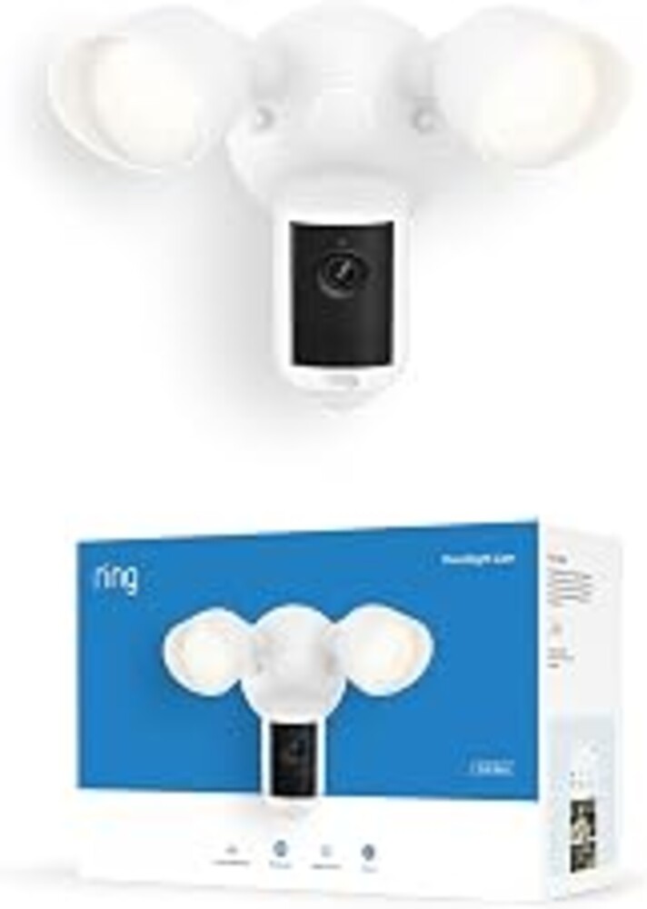 Ring Floodlight Cam, Wired (newest model), Home or business security, Wide-Angle Retinal 2K Video, 6x Enhanced Zoom, Ultra-Bright Floodlights, White