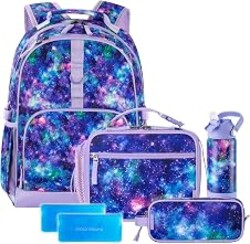 Choco Mocha Cheetah Backpack Set Kids Backpacks for Girls, Girls Backpack with Lunch Box & Water Bottle, Elementary School Bookbag Age 6-8 17 Inch, Pink