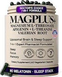 Liposomal Magnesium L-Threonate with Apigenin, 60 Caps | Melatonin-Free Restful Sleep & Calm Focus Support: 7-Ingredient Formula with L-Theanine, Valerian Root & Chamomile