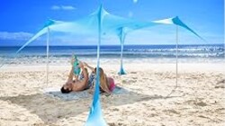 Sun Ninja Beach Tent Sun Shelter UPF50+ - Easy Pop Up Beach Canopy - Outdoor Shade for Camping Trips, Fishing, Backyard Fun Picnics - Sand Shovel, Ground Pegs & Stability Poles | Beach Canopy Tent Sun Shade, Cabana Includes Carry Bag, Sand Shovel, Ground Pegs, 4 Poles & Anchor Bags
