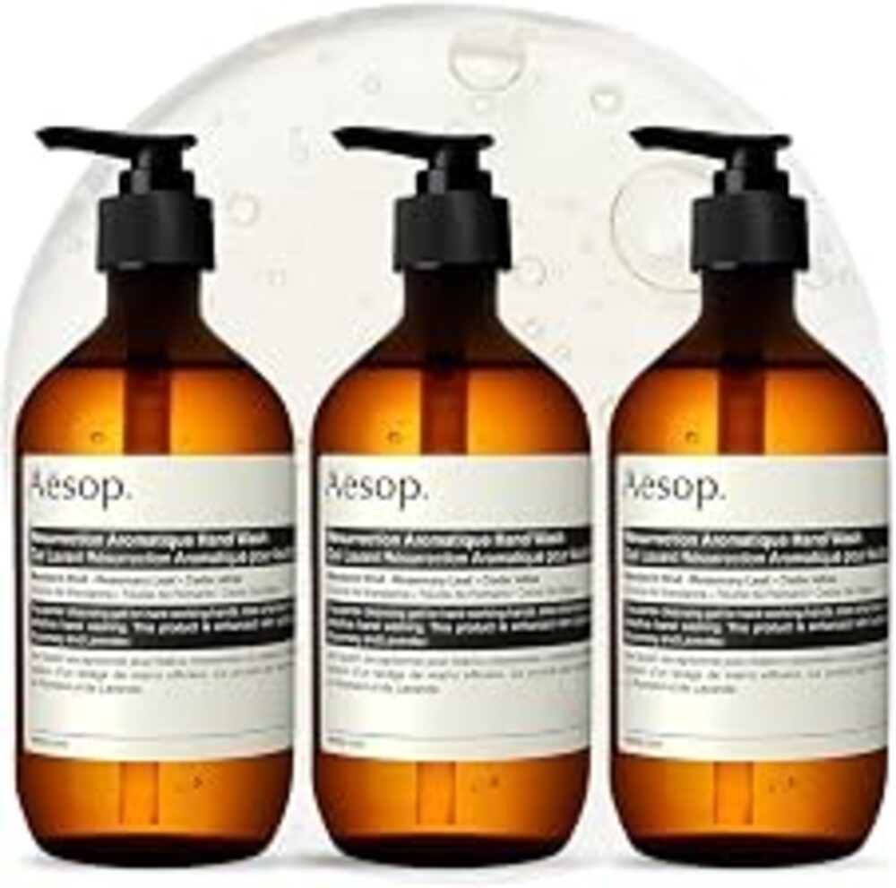 Aesop Resurrection Aromatique Hydrating Hand Wash | Gentle Non-Drying Hand Soap with Mandarin Rind, Rosemary & Lavender | Moisturizing Kitchen & Bathroom Soap | 16.9 oz (Pack of 3)