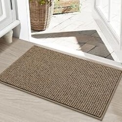 BEQHAUSE Dirt Trapper Door Mat 20" x 32", Non-Slip Washable Doormats, Beige | Entrance Mat Dirt Resistant and Absorbent Welcome Mat, Low Profile Floor Mats for Front Back Door and Entryway