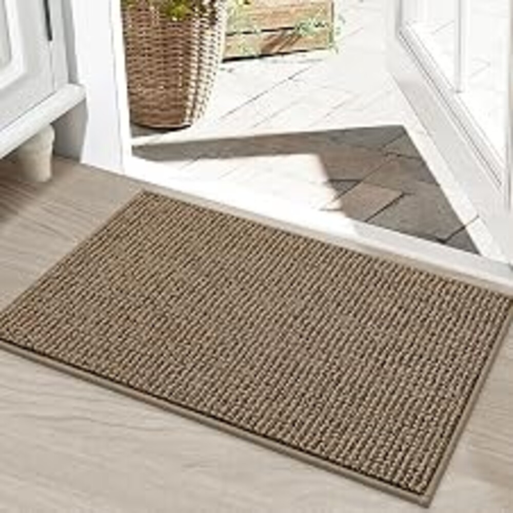BEQHAUSE Dirt Trapper Door Mat 20" x 32", Non-Slip Washable Doormats, Beige | Entrance Mat Dirt Resistant and Absorbent Welcome Mat, Low Profile Floor Mats for Front Back Door and Entryway