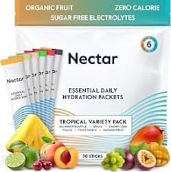 Nectar Hydration Packets - Electrolytes Powder Packets - Sugar Free & 0 Calorie - Organic Fruit Liquid Daily IV Electrolytes Powder for Dehydration Relief & Rehydration (Tropical Variety 30 Pack)