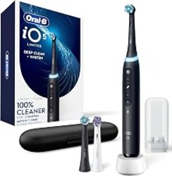 Oral-B Rechargeable Electric Toothbrush, iO5 Limited Deep Clean & Whiten, 5 Cleaning Modes, Visual Pressure Sensor to Protect Gums, Travel Case, 3 Brush Heads, Black