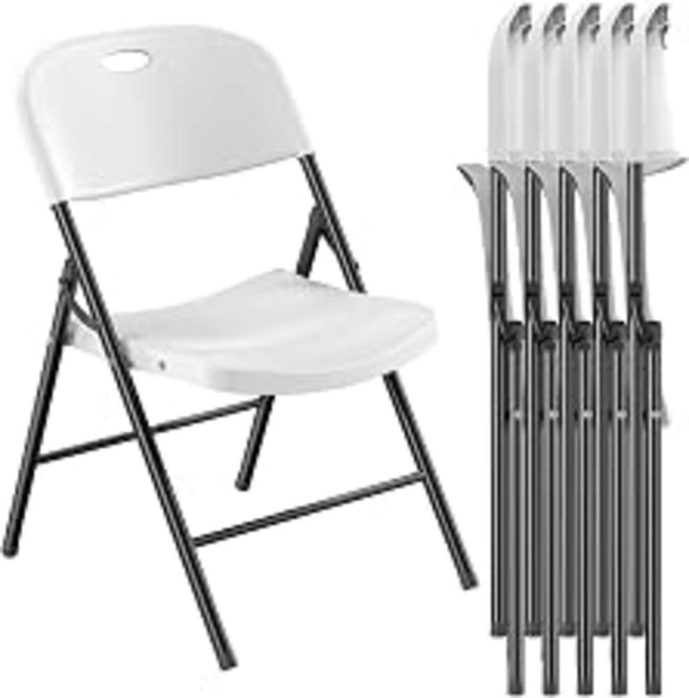 Nazhura 350 Weight Limit Heavy Duty Plastic Folding Chair with Reinfoced Steel Frame for Indoor and Outdoor, Wedding, Party, Restaurant, Meeting Room, Patio and Garden (6, White)