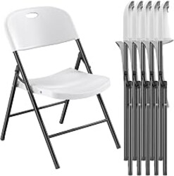 Nazhura 350 Weight Limit Heavy Duty Plastic Folding Chair with Reinfoced Steel Frame for Indoor and Outdoor, Wedding, Party, Restaurant, Meeting Room, Patio and Garden (6, White)