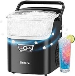 SenCre Nugget Ice Maker with Handle, 40lbs/Day Countertop Ice Maker Ready in 5 Mins, Soft Sonic Ice, Auto-Cleaning Ice Makers Portable Ice Machine for Home Kitchen Office Party & Large Families