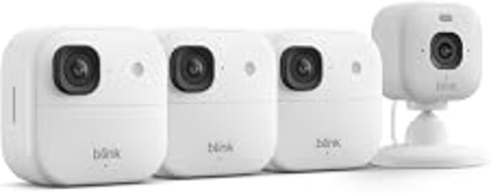 Blink Outdoor 2K+ and Mini 2K+ (newest model) — Wireless and plug-in 2K resolution smart security cameras, Sync Module Core included — 4 Cameras (White)