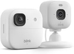 Blink Outdoor 2K+ and Mini 2K+ (newest model) — Wireless and plug-in 2K resolution smart security cameras, Sync Module Core included — 2 Cameras (White)