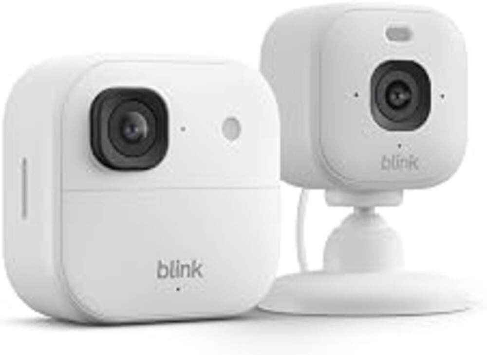 Blink Outdoor 2K+ and Mini 2K+ (newest model) — Wireless and plug-in 2K resolution smart security cameras, Sync Module Core included — 2 Cameras (White)