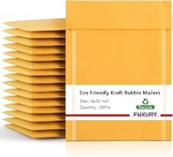 Fuxury Kraft Bubble Mailer 6x10 Inch 25 Pack Self Seal Padded Envelopes | Usable Size 6x9 Strong Adhesion Bubble Envelopes Waterproof Padded Mailers Packaging for Small Business,#0 Mailers,Yellow