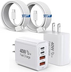 10FT iPhone 17 16 15 Pro Charger,2Pack 10Foot USB C to C Woven Cable Cord 40W USB C Apple Charger 4 Port PD&AC Charge Block Fast Charging for iPhone 17 Air/17 16 15 Pro Max/16e/16 Plus/15/15 Pro/iPad