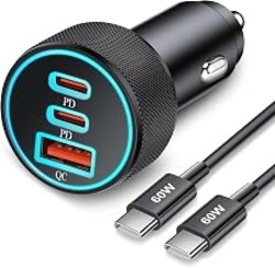 67W 3-Port Super Fast Type C Car Charger USB C for Samsung S26 S25 S24 S23 | iPhone 17/16/15 Pro Max, Android, Cigarette Lighter USB Charger Car Phone Adapter Accessories for Men Women + 3FT USB-C Cable