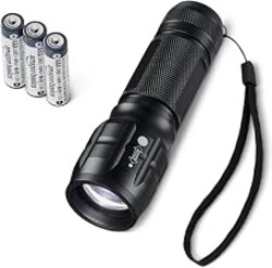 Amazon Basics Tactical Flashlight, Durable Waterproof 140 Lumens LED, 3 Light Modes, Zoomable Beam, Black