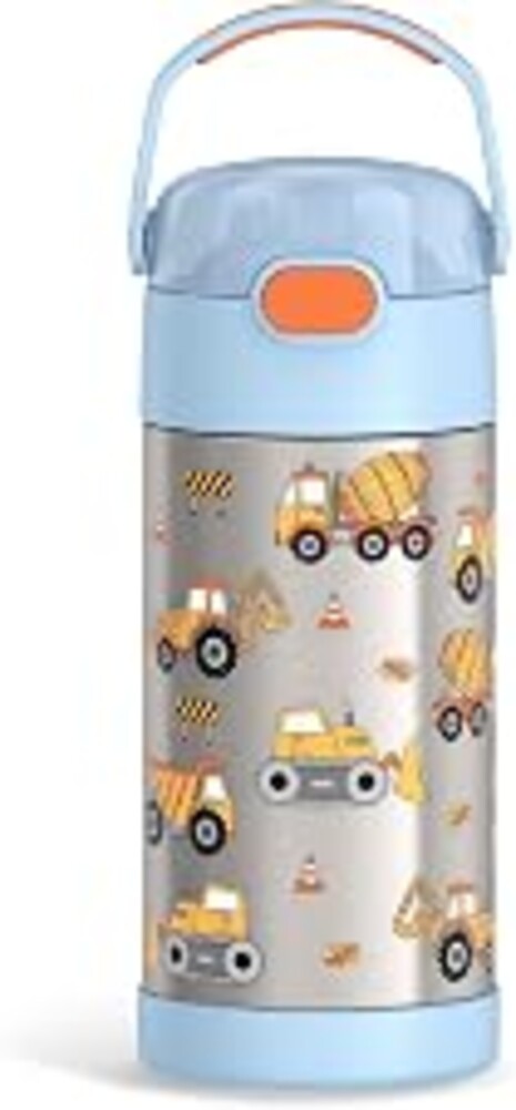 THERMOS FUNTAINER Water Bottle with Straw, 12oz, Construction | Kids Stainless Steel Insulated Water Bottle, Keeps Drinks Cold Longer for School & Play, BPA-Free