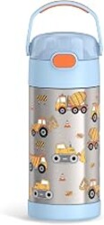 THERMOS FUNTAINER Water Bottle with Straw, 12oz, Construction | Kids Stainless Steel Insulated Water Bottle, Keeps Drinks Cold Longer for School & Play, BPA-Free