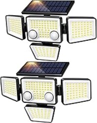 LYWALT Solar Outdoor Lights - 3000LM 188 LED Motion Sensor Outdoor Lights, 4 Heads Security Light,IP65 Waterproof, Easy Install,270°Wide Angle Flood Wall Light with 3 Modes for Backyard Yard