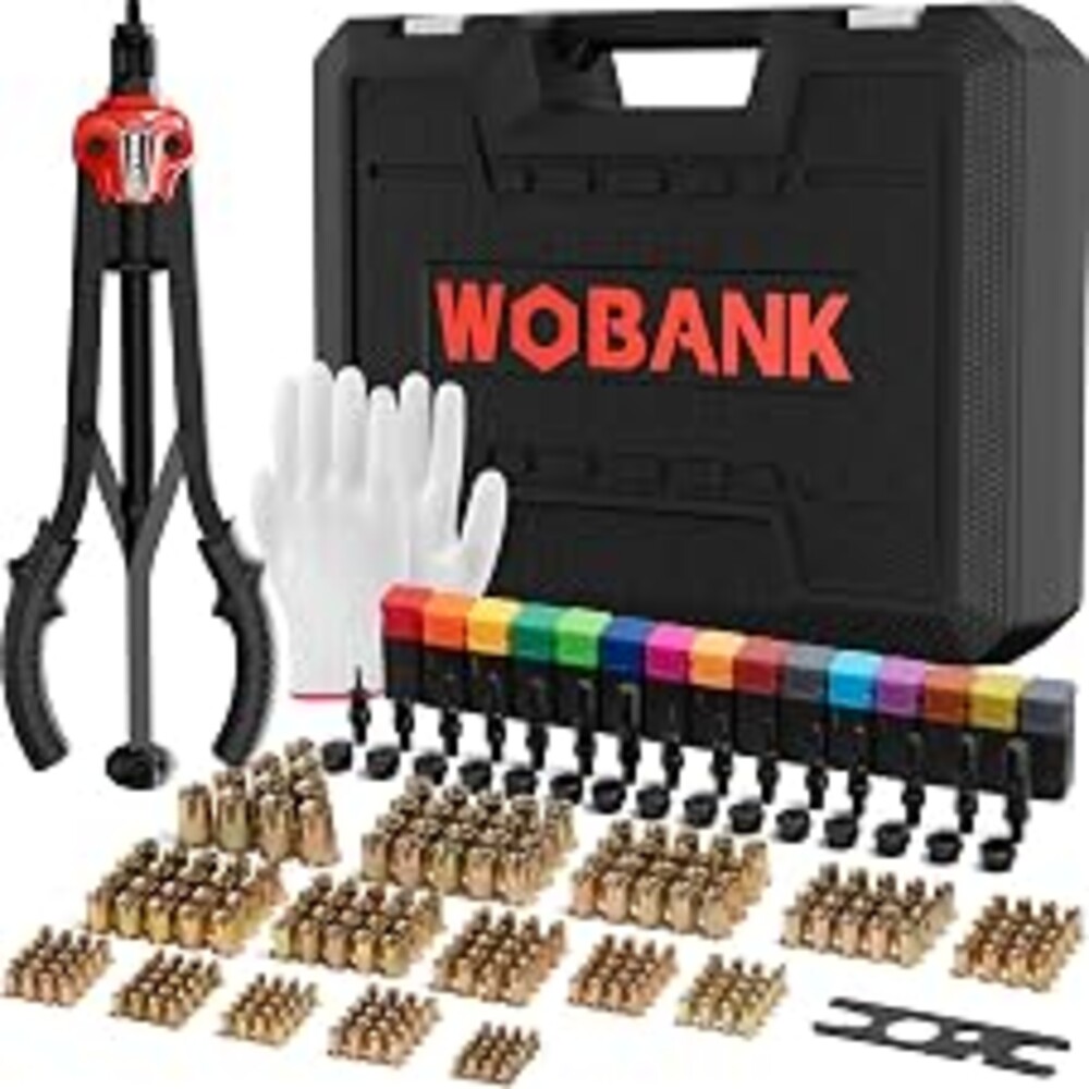 Rivet Nut Tool Kit, 16" Rivnut Tool with 15 Mandrels & 290 Rivet Nuts | Professional Nutsert Tool Kit with Wrench, Gloves & Carrying Case, Auto Release Nut Design for Automotive, Construction & DIY