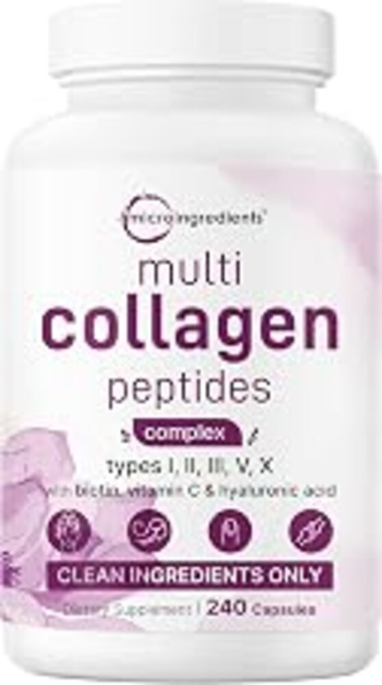 Micro Ingredients Multi Collagen Peptides Pills, 240 Capsules | For Women & Men. Type I, II, III, V, X. Hydrolyzed Collagen Supplement with Biotin, Hyaluronic Acid & Vitamin C. Filler Free.