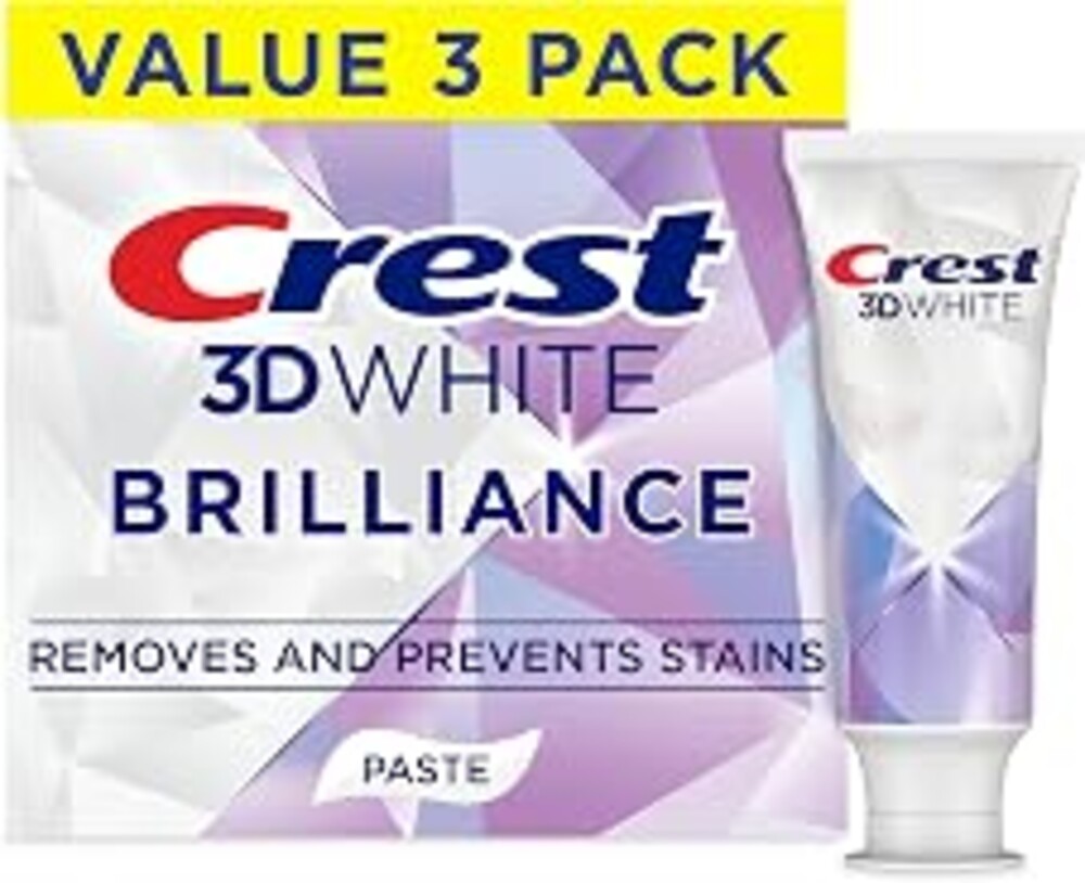 Crest 3D White Brilliance Bright Mint Teeth Whitening Toothpaste, 4.3 oz Pack of 3, 100% More Surface Stain Removal, 24 Hour Active Stain Prevention, Whiter Teeth in 3 Days