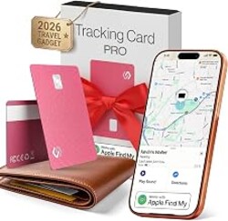 SPOTMINDERS Apple MFi Certified Credit Card Wallet Tracker PRO Pink (iOS Only) Travel Essentials for Women Works with Apple Find My Rechargeable Tracking Card IP68 0.07in Slim Item Finder for Passport