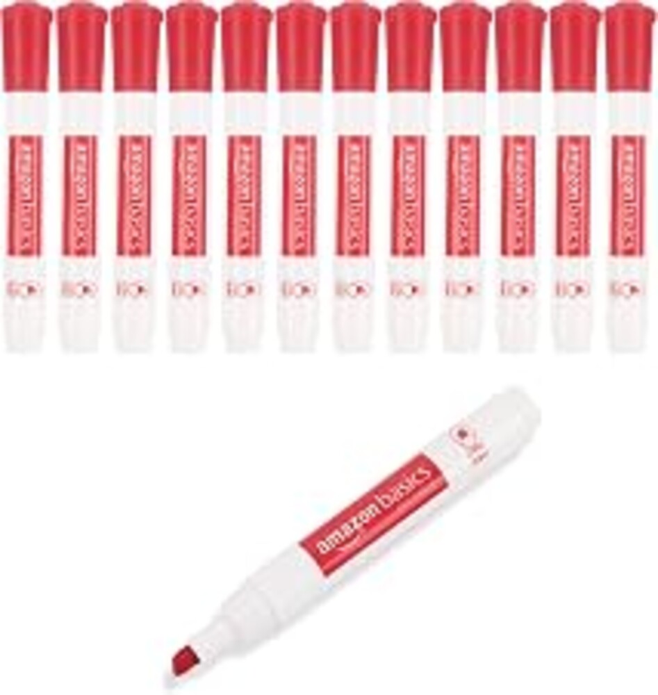 Amazon Basics Dry Erase Whiteboard Markers, Chisel Tip, Low-Odor, Red, 12-Pack, For Writing on Whiteboards