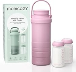 Momcozy 22oz Portable Breastmilk Cooler for 24H Outdoor, Newborn Essentials | 24 Hours & 360° Surrounded Cooling, 2 Extra Baby Bottles for Better Storage, Life Saver for Working Mom, Hassle-Free Cleaning
