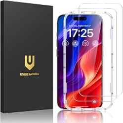 UNBREAKcable 2-Pack Screen Protector for iPhone 16 Tempered Glass | Military Grade Shatterproof, 9H+ Hardness, 99.99% HD Clear, Bubble-Free, Easy Installation Frame, for iPhone 16