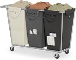 SONGMICS Laundry Basket with Wheels, 3-Section Laundry Sorter, 76.6 Gallons (290 L) Rolling Hamper with Removable Bags, Heavy-Duty Steel Frame, Cream White, Dark Gray and Ink Black URLS010X01