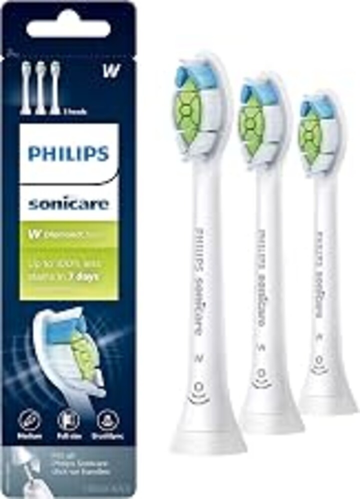 Philips Sonicare W DiamondClean Brush Heads, 3-Pack, 9 Month Supply, White | 700% More Plaque Removal¹, 100% Whiter Teeth², BrushSync Reminder, Up To 62,000 Bristle Movements Per Min, HX6063/65